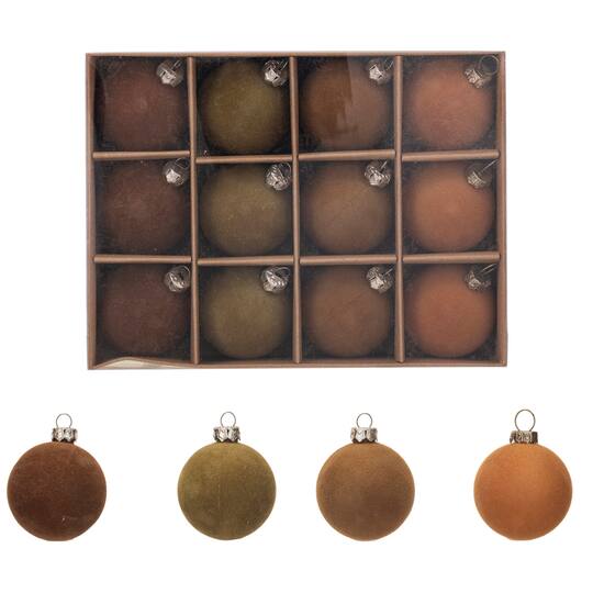 Hello Honey® 2" Brown Round Flocked Plastic Ball Ornament Set